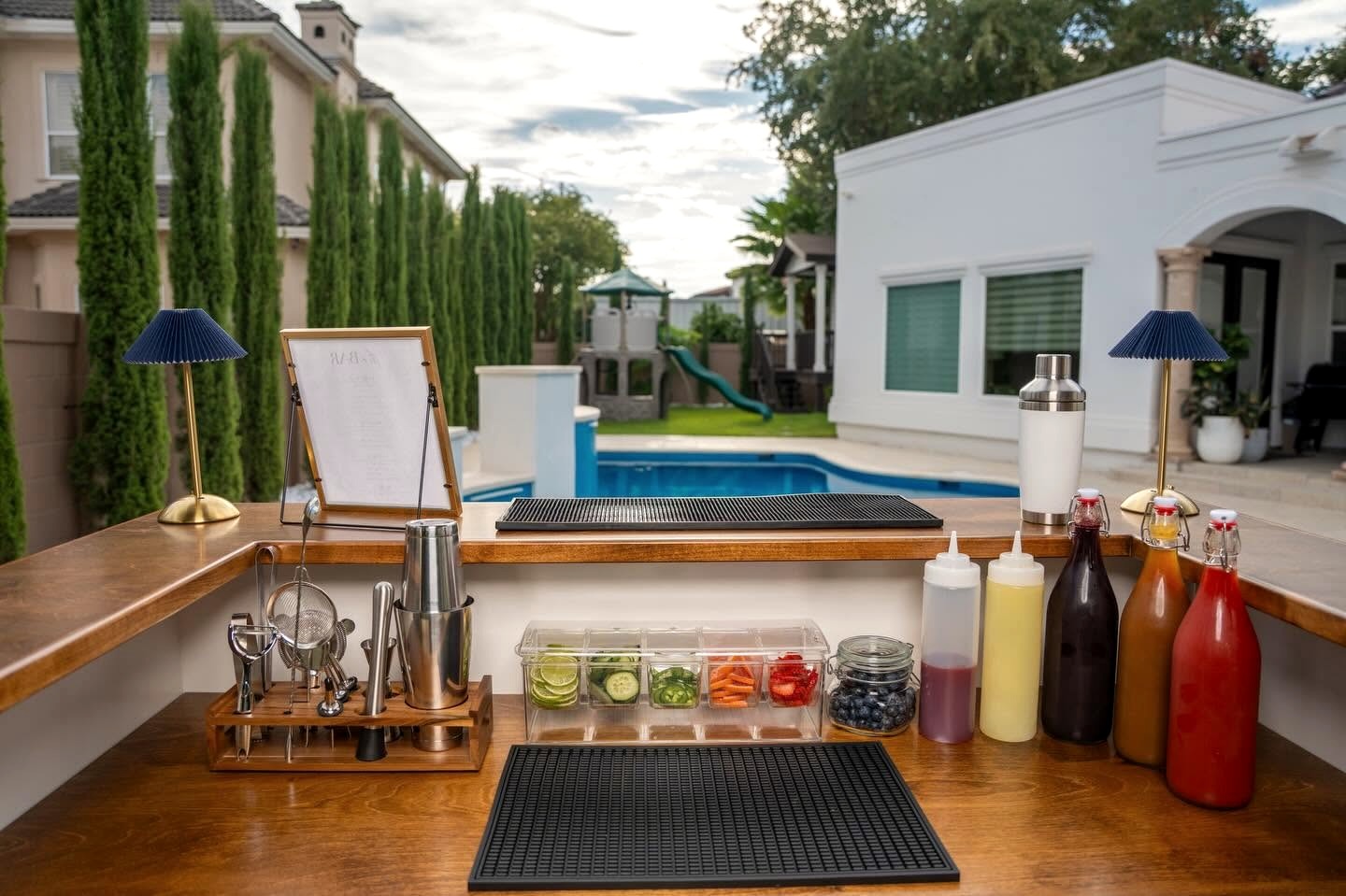 Poolside La Mezcla bar setup and service area